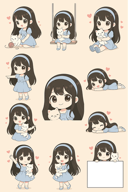 Free Girl And Cat Stickers Blue Aesthetic vector and picture