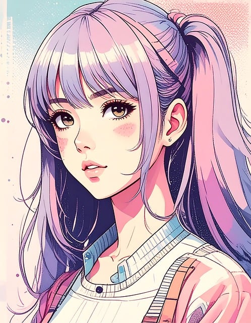 Porträt, Anime, Mädchen, Lila, Haar