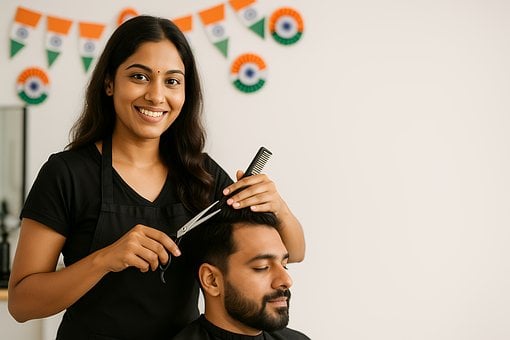 Indien, Frau, Barbier, Friseur
