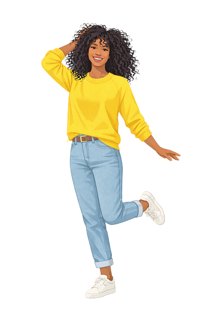 Free happy woman casual fashion yellow sweater vector