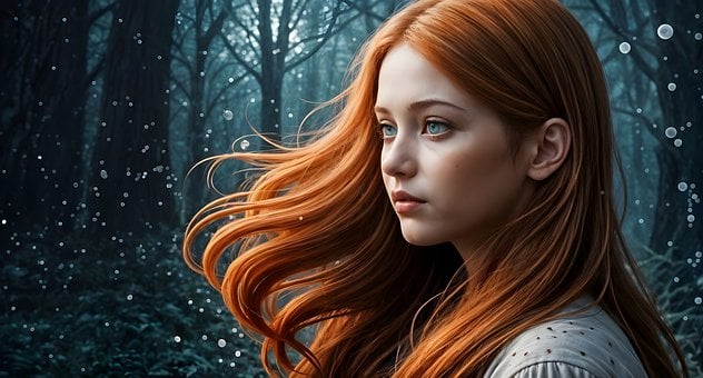 Meisje, Natuur, Portret, Bos, Rood Haar