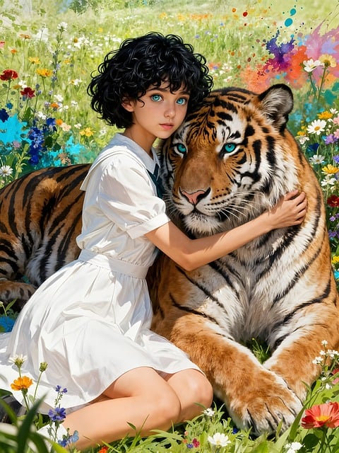 Meisje, Tijger, Natuur, Bloem, Lente