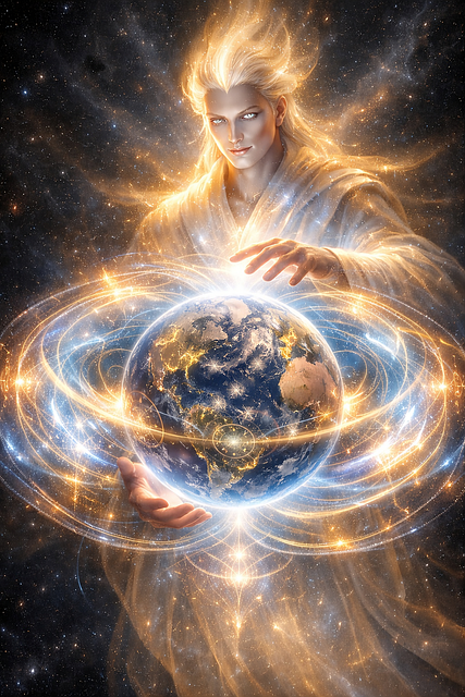 Free cosmic being toroidal energy planet creation illustration