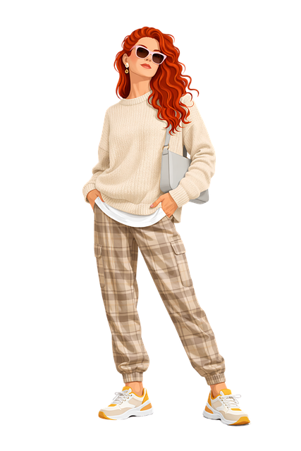 Free fashion illustration stylish woman red hair vector