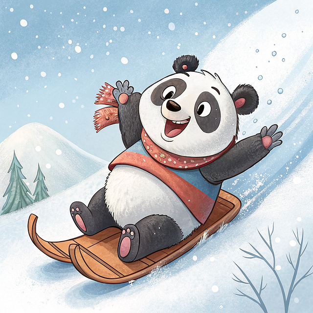 Free panda sled winter illustration