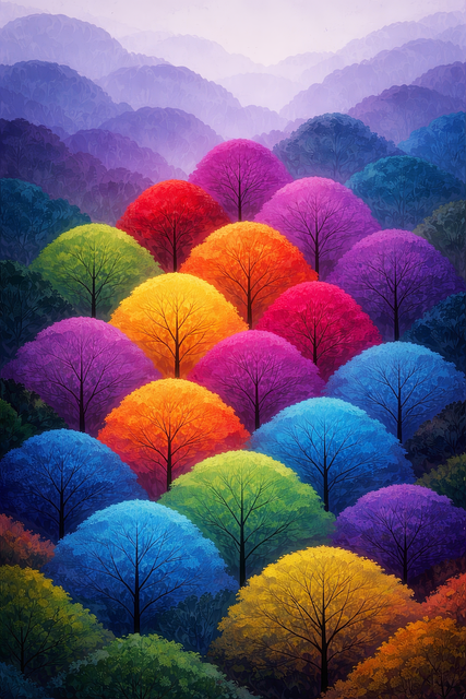 Download Colorful Forest, Abstract Trees, Fantasy Landscape. Royalty ...