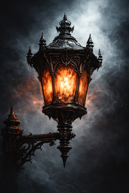 Free gothic lantern medieval street lamp dark fantasy prop illustration