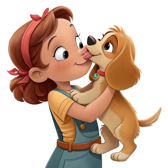 Free little girl puppy friendship illustration