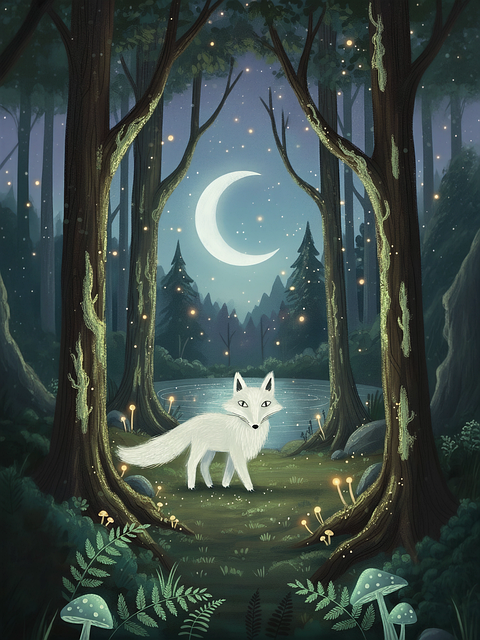 Free fantasy fox moon illustration