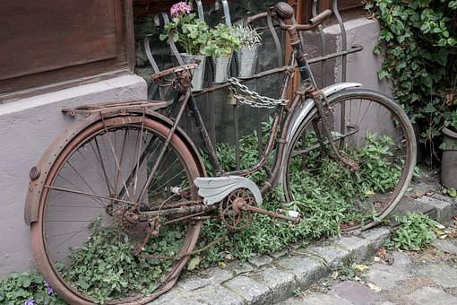 Verrostet, Fahrrad, Lost, Kunst, Schloss