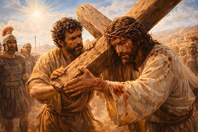 Free christ cruz cyrene illustration