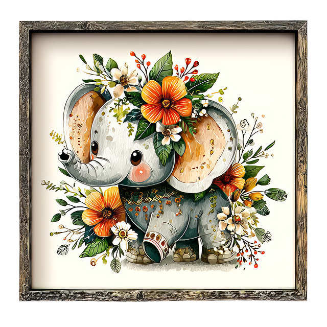 Free elephant flowers children's book illustration