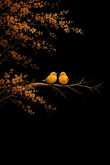 Free yellow birds autumn branch nature illustration illustration