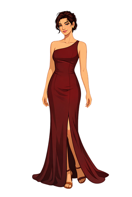 Free elegant woman red evening gown one shoulder dress vector