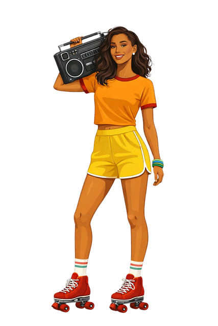 Free woman roller skates boombox illustration