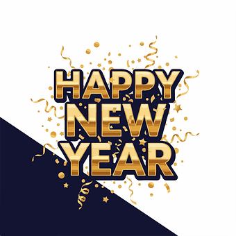 Neujahr, Typografie, Golden, Konfetti