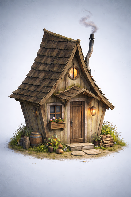 Free fantasy cottage wooden house fairy tale home illustration
