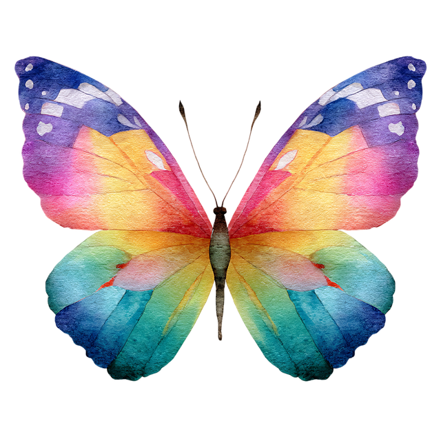 Fluture, Acuarelă, Liliac, Albastru