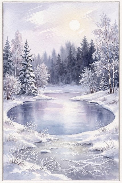 Free winter river snow illustration