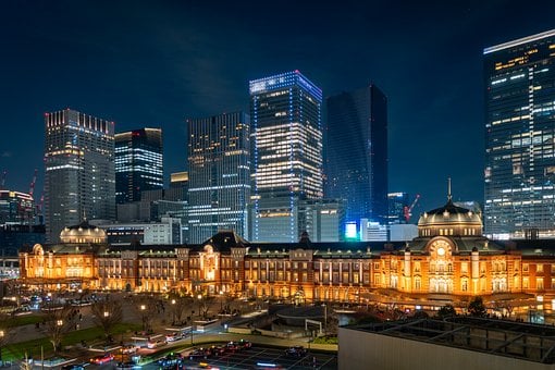 Tokyo, Station, Skyskraber, Storby, Nat
