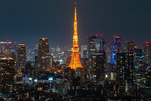 Tokyo Tårn, Nat, Belyst, Bysiluet