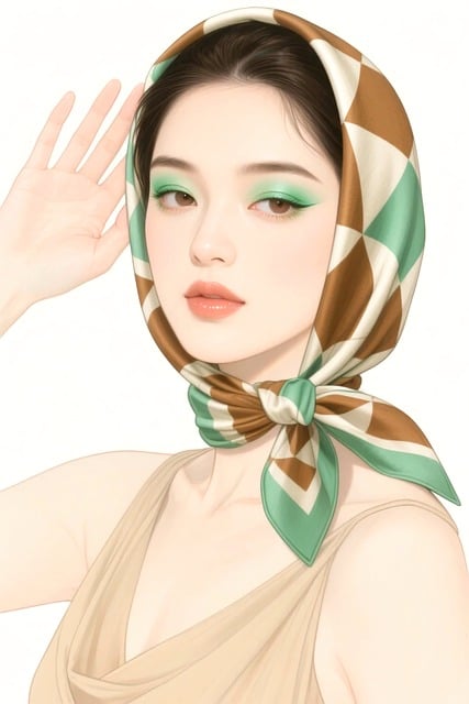 Free headscarf green eyeshadow geometric pattern illustration