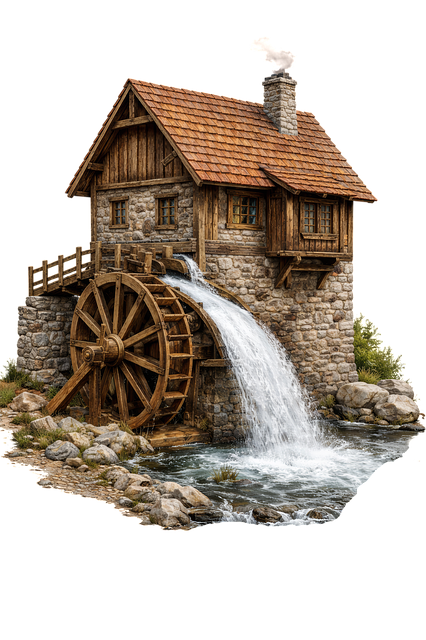 Free watermill medieval mill fantasy village illustration