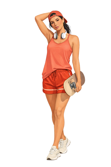 Free sporty illustration active woman skateboarding style vector