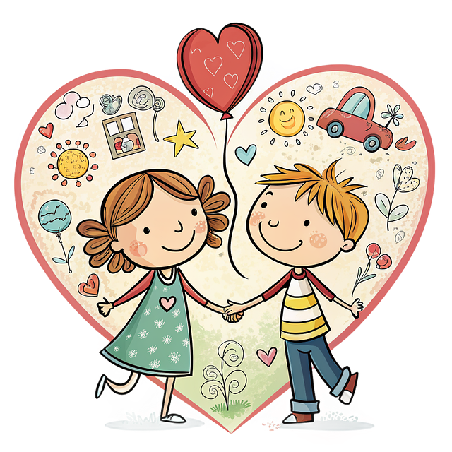 Free children heart cartoon characters illustration