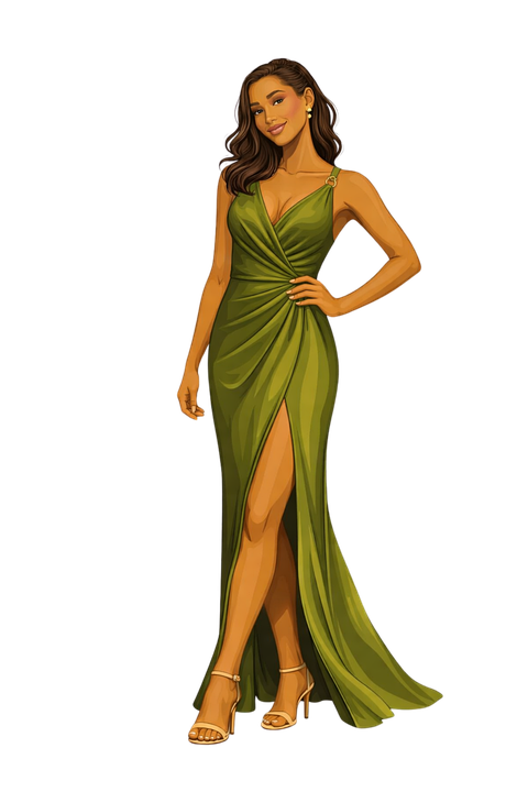 green emerald velvet dress Fashion Red Off Shoulder Lace Satin Overskirt Prom Dress Sketch, The Shown Sketch