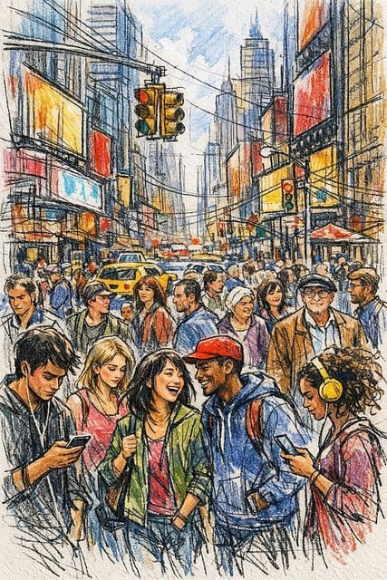 Free city urban crowd illustration