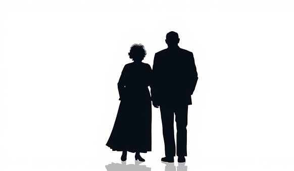 Pareja De Ancianos, Silueta, Anciano