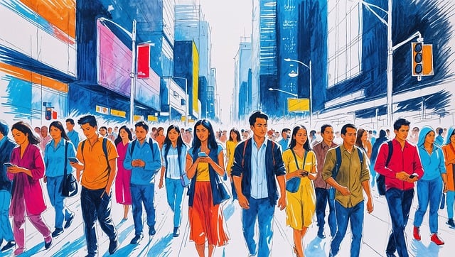 Free people street colorful illustration
