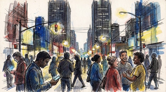 Free crowd city street illustration