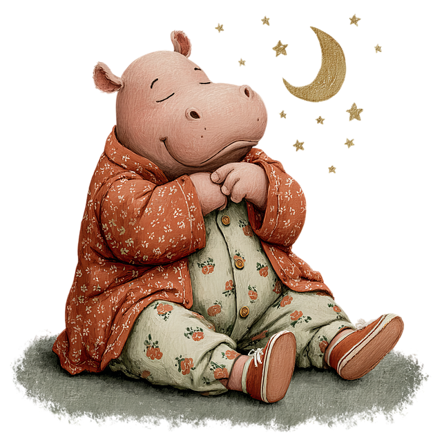 Nilpferd, Süß, Karikatur, Pyjama, Traum