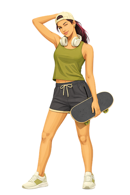 Free young woman skateboard skater girl vector