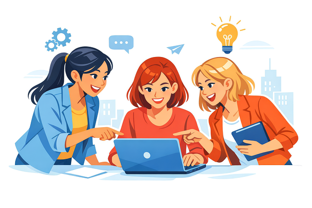 Free collaboration technology laptop illustration
