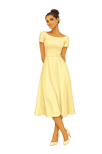 Free fashion illustration elegant woman yellow dress illustration