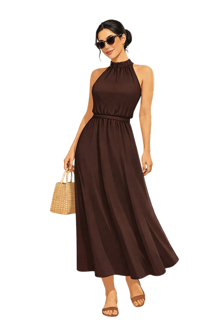 Free fashion illustration stylish woman brown maxi dress vector