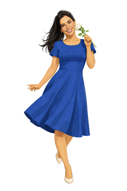 Free fashion illustration elegant woman blue dress vector