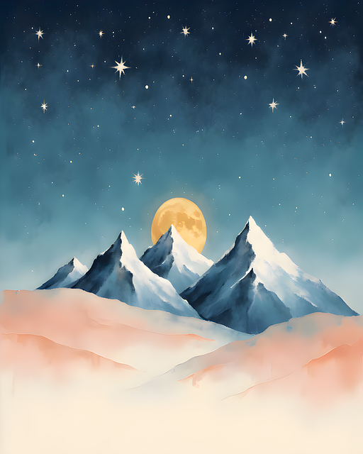 Free mountains stars moon illustration