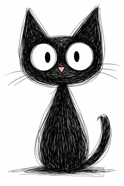 Free black cat scribble drawing cute cat illustration