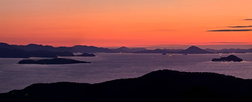 Skumring, Solnedgang, Hav, Ø, Himmel