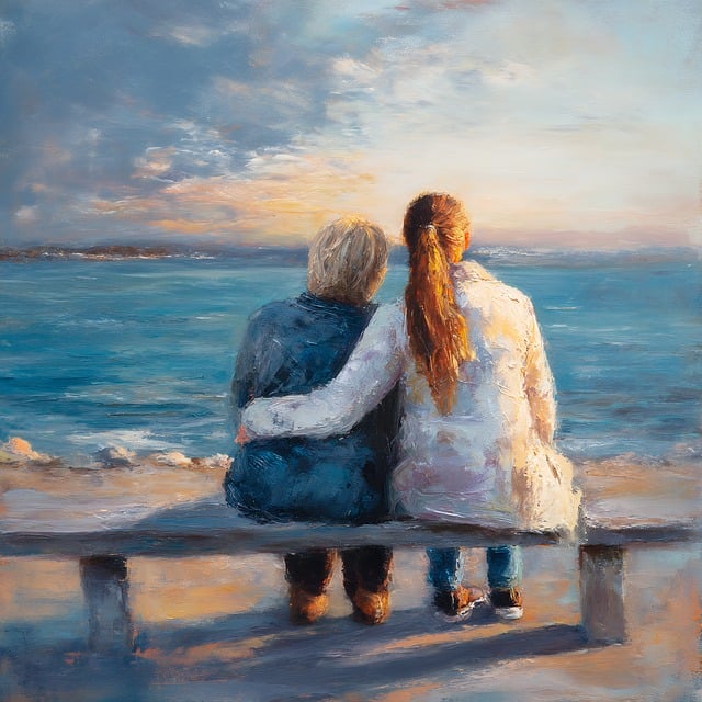 Free mother daughter bench illustration