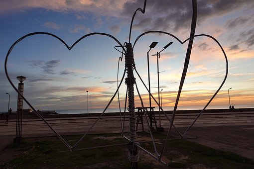 Herz, Sonnenuntergang, Skulptur, Himmel