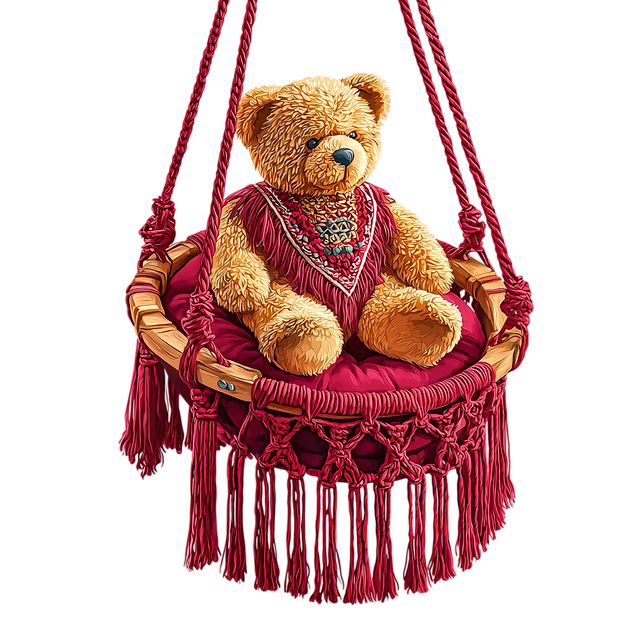 Free teddy bear macrame swing red pillow illustration