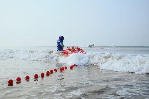 Strand, Båd, Fisker, Fiskeri, Fiskegarn