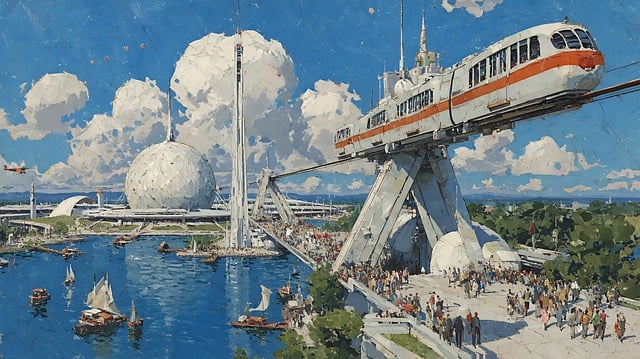 Free futuristic cityscape monorail illustration