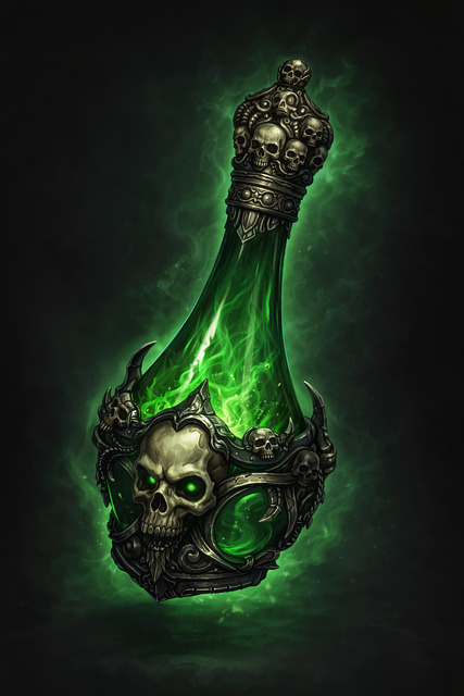 Free fantasy potion skull bottle green glow illustration