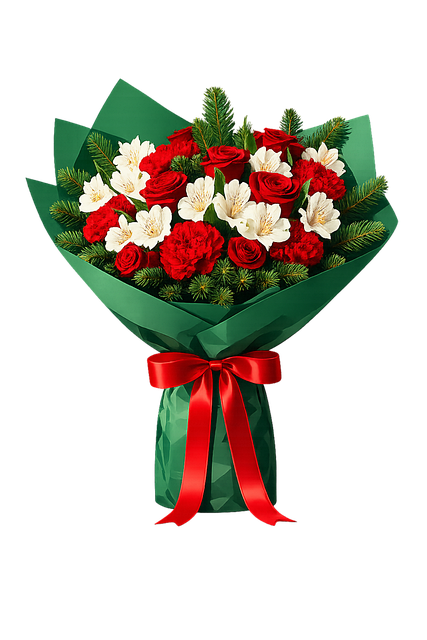 Free festive bouquet red roses red carnations illustration